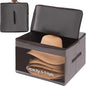 FAYYGYH Cowboy Hat Box 2Pcs Square Caps Case Bin with Handles Carry Collapsible Stackable for Travel Closet Organizers and Storage (Grey)