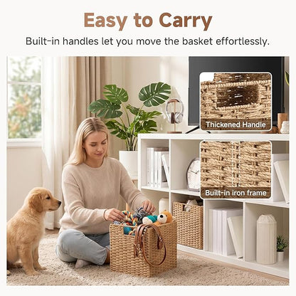 StorageWorks 11 inch Wicker Baskets, Handwoven Storage Cubes with Handles, Foldable Paper Rope Basket for Organizing, Natural, 2 Pack