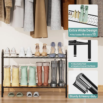 viewcare Shoe Rack for Closet, 3-Tier Long Shoe Rack for Entryway & Garage, Sturdy Metal Construction, Shoe Organizer Holds 8-12 Pairs