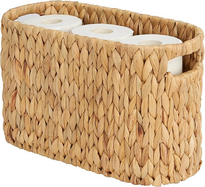 Toilet Paper Storage Basket, Water Hyacinth Wicker Storage Holder for 6 Rolls Toilet Paper with Built-in Handles