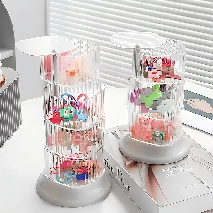 Hair Accessory Organizer, 3-Layer Rotating Clear Hair Tie Organizer for Hair Clips, Headbands, Hair Ties, Earring, Necklace, Ring, Jewelry Boxes & Organizers for Girls & Women (3-Layer，White)