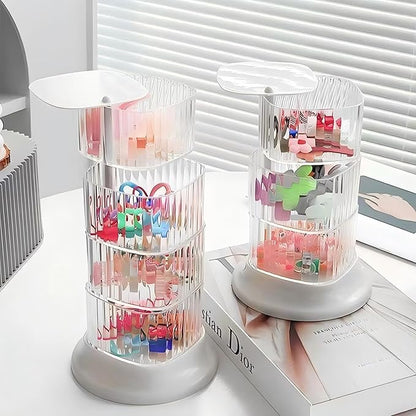 Hair Accessory Organizer, 3-Layer Rotating Clear Hair Tie Organizer for Hair Clips, Headbands, Hair Ties, Earring, Necklace, Ring, Jewelry Boxes & Organizers for Girls & Women (3-Layer，White)