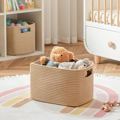 UBBCARE 4 Pack Storage Baskets for Organizing, Shelf Baskets with Handles, Woven Storage Baskets for Bookcase/Cube Shelf/Closet, 14.5"L x 9.8"W x 9"H, Brown