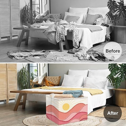 Clastyle Pink Boho Pool Towel Beach Blanket Basket Summer Sunrise Holiday Outdoor Storage Bin Rectangle Collapsible Clothes Toy Book Shelf Basket