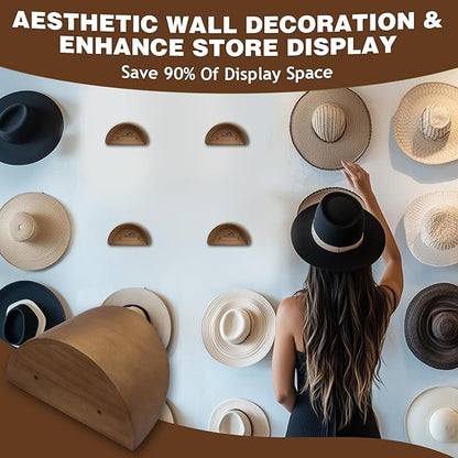 Cowboy Hat Rack for Wall, 4 Pack Hat Hooks with Non-Damage Brim Design, Rustic Wood Hats Hanger to Keep Original Shape of Hats, Hat Holder for Home, Closet, Entryway, Cabin, Western Room(Natural Wood)