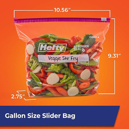 Hefty Slider Gallon Storage Bags, 66 Count, Gallon Size Slider Storage Bags for Storing Food, Bulk Snacks, Travel Toiletries, First Aid Kits, and More, Writable Label, Secure Zip and Click Closure
