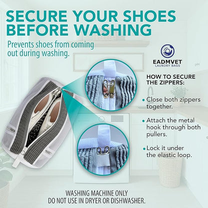 Hat Washer Cage Set – Baseball Cap Washer for Washing Machine or Dishwasher, Protects Flat & Curved Hats, 1 Pack White + Shoe Washing Machine Bag (Grey) & Mesh Laundry Bag