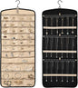 Hanging Jewelry Organizer Storage Roll with 39 Clear Pockets Double-Sided Foldable, Necklace Organizer Tangle Free, Travel Jewelry Holder for Earrings, Rings, Bracelets, Hanging on Closet, Wall, Door