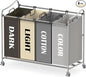 Simple Houseware 4-Bag Heavy Duty Laundry Sorter Rolling Cart, Silver/Assorted