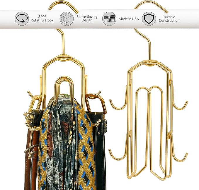 Multi-Hook Closet Organizer - Rotating Tie Rack with Storage for Belts, Ties, Scarves, and Accessories - Non-Wood Durable Cabinet Organizer for Men and Women - Space-Saving Efficient Design