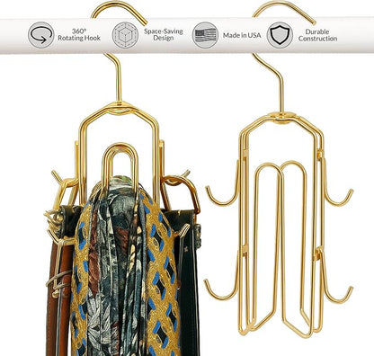 Multi-Hook Closet Organizer - Rotating Tie Rack with Storage for Belts, Ties, Scarves, and Accessories - Non-Wood Durable Cabinet Organizer for Men and Women - Space-Saving Efficient Design