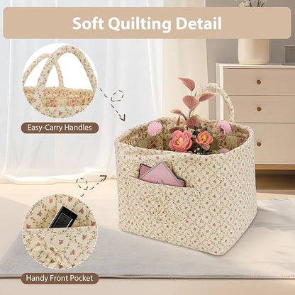 Storage Basket Boho Fabric Large Collapsible Floral Laundry Nursery Hamper Portable Folding Storage for Clothes Toys (Yellow Floral)