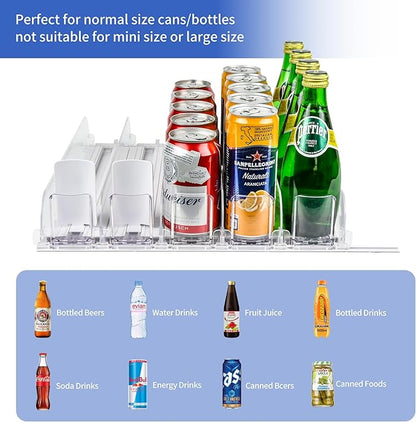Automatic Soda Can Dispenser for Refrigerator – 5-Row Drink Organizer Holds 25 Cans, Spring-Loaded Pusher, Fits 12oz/16oz/20oz Bottles, No-Tool Assembly