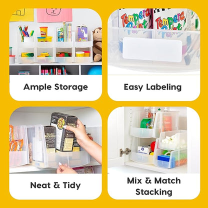 IRIS USA Clear Plastic Stackable Storage Bins, Large- 4 Pack, Open Front Fridge Pantry Kitchen Closet Cabinet Bathroom Organizer Basket for Organizing Snack, Cans, Office Supplies, and Coffee Pods