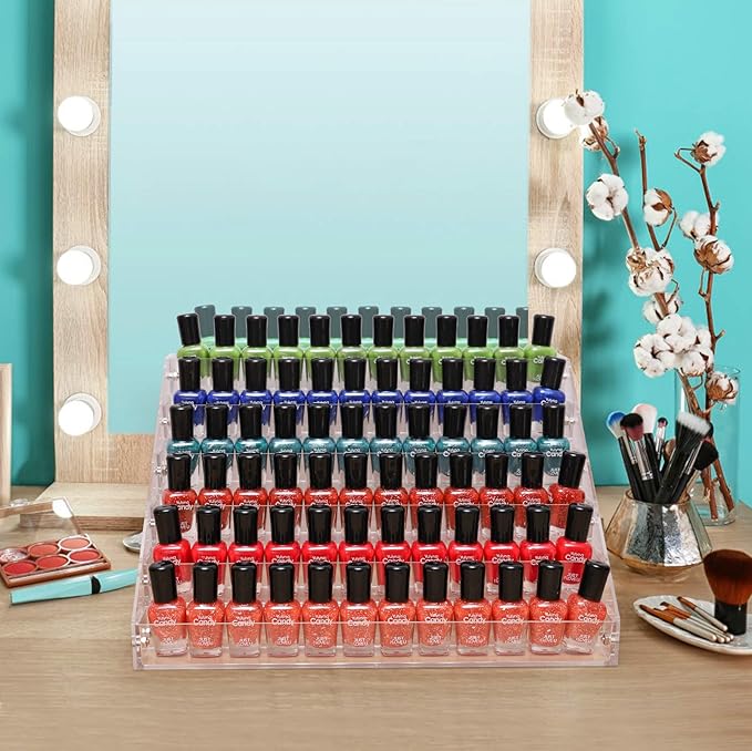 BTremary Clear Nail Polish Paint Organizer Holder Rack Shelf 6 Tier Acrylic Tattoo Ink Essential Oil Display Stand Holds Up to 48-96 Bottles for Table (Fit 1-2oz Bottles)