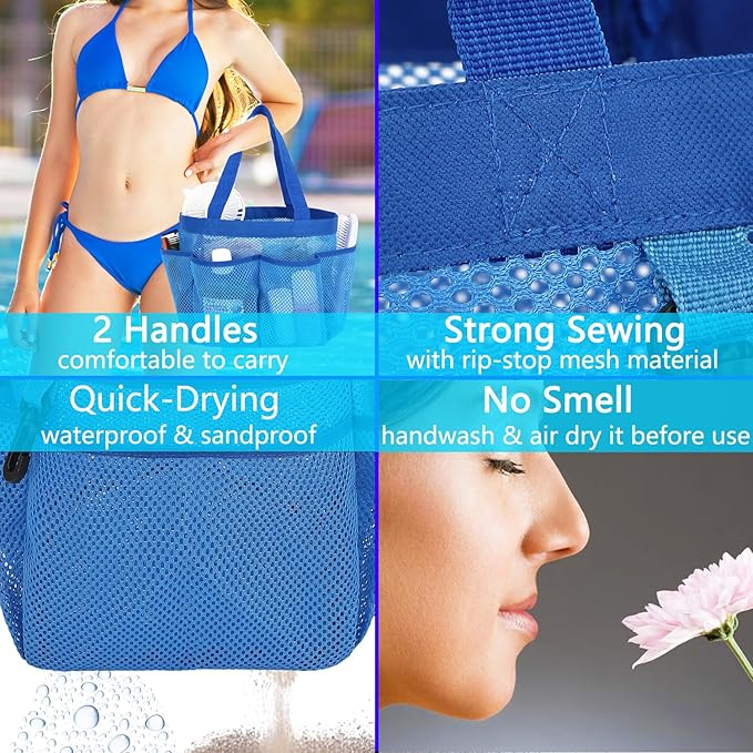 Fammart Mesh Shower Caddy Portable for College Dorm Room Essentials, Odorless Polyester Large Shower Tote Bag with Dual Handles, 8-Pocket Quick-Dry Toiletry Organizer for Travel, Beach, Camping, Gym