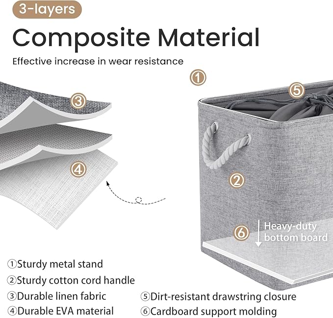 Large Storage Baskets- 16x12x12 inch Storage Bins for Shelves and Closet Organizing, Foldable Fabric Bin for Home Organization Clothes and Laundry (1-Pack, Gray)