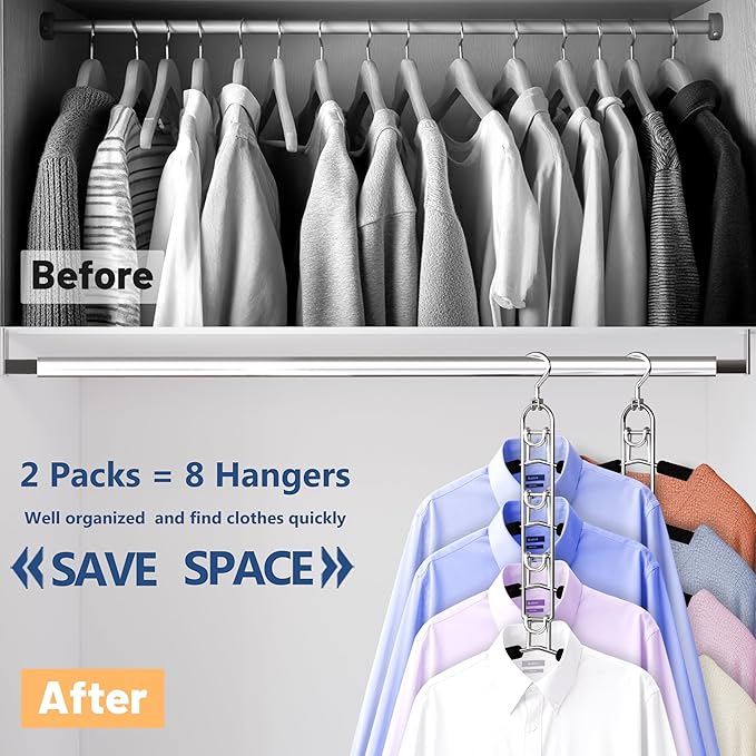 Clothes Hangers Space Saving, Newly Upgraded Detachable Shirt Hangers, 4-Tier Non-Slip Coat Hanger with 360° Swivel Hook for Closet Organizers and Storage Shirt,Sweater,Suit - 4 Pack, Patent Pending
