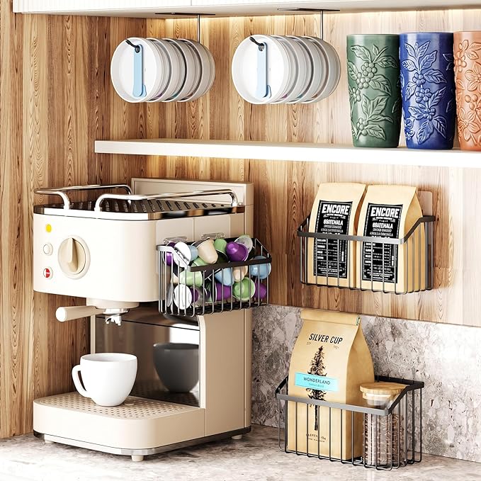 NiHome 5PCS Cabinet Door Lid Organizers Holders for Food Storage Container Lids Tupperware Tumblers Canning Lids, 3 Sizes Rustproof Metal Baskets for Spices, Toiletries, Under Sink or RV Storage