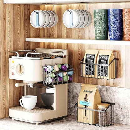 NiHome 5PCS Cabinet Door Lid Organizers Holders for Food Storage Container Lids Tupperware Tumblers Canning Lids, 3 Sizes Rustproof Metal Baskets for Spices, Toiletries, Under Sink or RV Storage