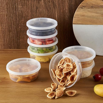 [240Set-8oz] Plastic Deli Food Storage Containers With Lids Disposable Clear Small Togo Jars Bowls For Soup, Meal Prep, Slime | BPA Free | Stackable | Leakproof | Microwave | Dishwasher | Freezer Safe