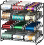 4 Tiers Stackable Can Rack Organizer, Wear-resistant Upgrade Beverage Food Can Dispenser Holder Holds up to 48 Cans for Kitchen Cabinet and Pantry (Black)
