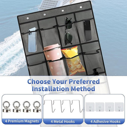 Over The Door Organizer for Cruise Ships 24 Pockets Door Organizer Hanging Magnetic Organizer Travel Hanging Storage Cruise Must Haves Cruise Ship Essentials (Grey)