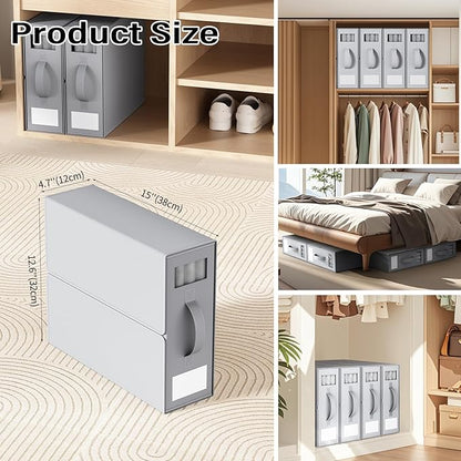 Foldable Bedding Organizer, Fabric Storage Bins for Bed Sheets, Duvet Covers and Pillowcases, Closet Organizer, Storage Container Boxes for Blankets, Clothes (6 pack(Queen or King), Grey)