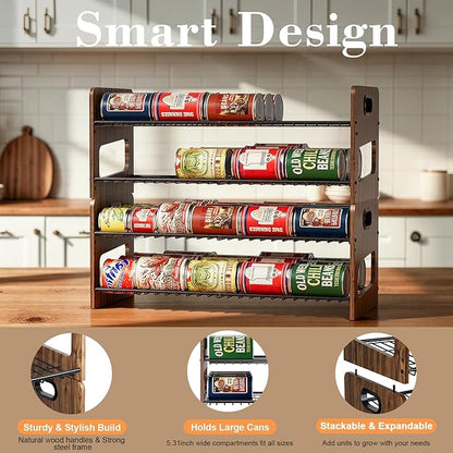 Stackable 2-Tier Can Organizer for Pantry, Space-Saving Pantry Organizer Holds up to 64 Canned Goods, Sturdy Black Shelf for Soup & Food Storage