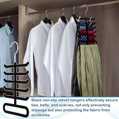 Kathfly 8 Pcs Tie Hanger Organizer, Non-Slip Velvet Closet Rack with 360° Swivel Hook, Space Saving, Holds Ties Belts & Scarves, Durable Multi-Layer Hanger for Closet, Black Flocked