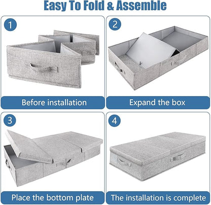 Supowin Underbed Storage Containers Bin with Lids, Large Under Bed Storage Organizer Box with Handle, Foldable Under the Storage Bags for Organizing Clothes, Shoes, Blankets, Pillows