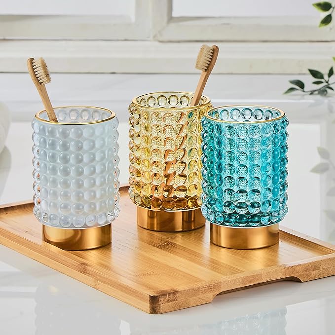 Makeup Brush Holder Organizer,Toothbrush Holders,Desk Pen Pencil Holder,Multifunctional Vintage Glass Brush Cup(A38-15-US/Milky White/L)