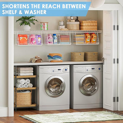 23.62” Extra-Long Under-Shelf Hanging Laundry Basket Organizer, 3-Pack Space-Saving Laundry Organizer, Fits Wire Shelving (Rod Diameter < 0.38”), Modular with Dividers for Custom Laundry Organization
