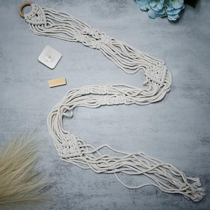 Macrame Hat Hangers for Wall with Adhensive Wooden Hook, Handmade Decorative Boho Hat Organizer Bohemian Macrame Cap Holder Set for Display for Beach Hat Sun Hat for Wide Brim Caps (2 holes)