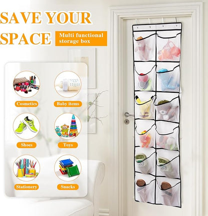 GOMAJI 12 Large Breathable Mesh Pockets, Over The Door Shoe Organizer, Boots Hanging Storage Shoe Rack for Closet, Accessories - - White