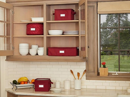 Platter Serveware Storage Box - Durable Polyester, Dual Zippers, Carrying Handles, ID Window, Kitchen Storage, Scarlett Red