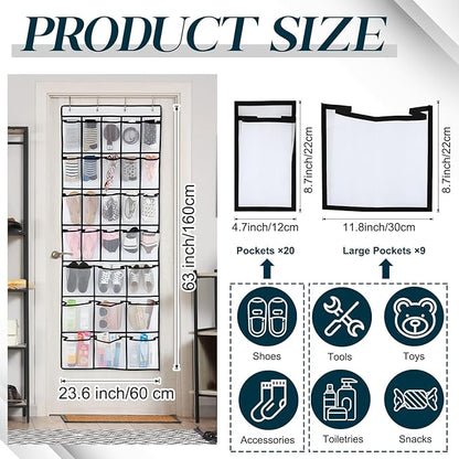 Chunful Extra Large 29 Pockets Over the Door Shoe Organizer 20 Regular 9 Large Breathable Mesh Pockets Hanging Shoe Rack Organizer for Bedroom Bathroom Closet Door Shoes Toys Accessories(White)