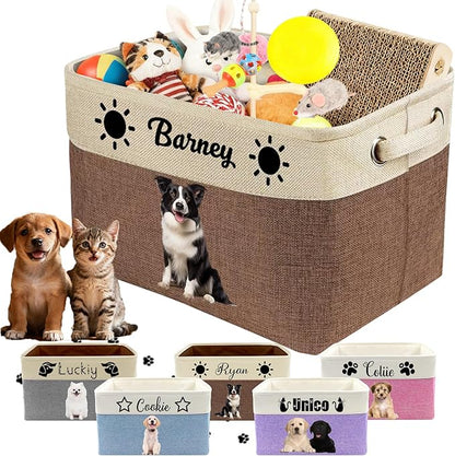 Personalized Dog Cat Toy Storage Basket with Pet's Name Custom Foldable Storage Box with Handles for Blankets Pet Stuff, Toys, Clothes