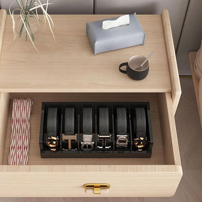 Belt Organizer for Drawer - Bamboo Belt Storage Organizer | Belt Rack for Closet Wall Mount Men Women Tie Sock Bra Scarf Ribbon (Black, 6 Grids)