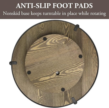MyGift 15 Inch Lazy Susan Turntable Tray with Round Rustic Burnt Solid Wood Board and Black Metal Accent, Rotating Spice Rack Kitchen Countertop Organizer Home Decor