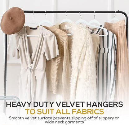 Techzoo Premium Velvet Hangers 50 Pack Ultra Thin Non Slip Adult Felt Space Saving Slim Suit Hanger for Closet Heavy Duty Coat Pants Jackets Dress Hangers 360° Swivel Hook Hold Upto 10 lbs White