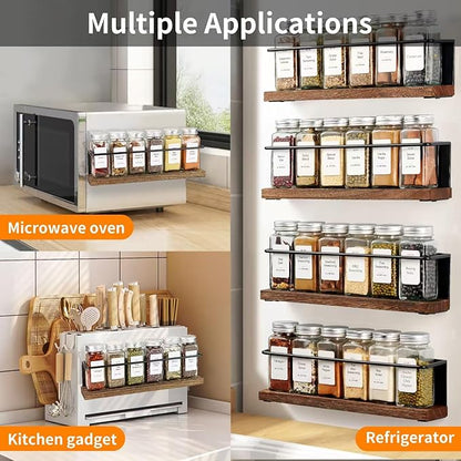 Magnetic Spice Rack Organizer with 12 Jars, 216 Labels, 1 Steel Funnel for Refrigerator，Microwave Oven - Full Set of Seasoning Organizer, Kitchen Gadgets