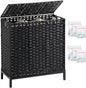 SETVSON Laundry Hamper with Lid 132 L, (35 Gallons) Clothes Hamper with Lid, Handwoven Rattan Laundry Hamper with Metal Heightened Feet, Laundry Hampers with 3 Removable Liner Bags for Laundry-Black