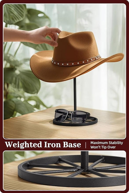 Cowboy Hat Stand Heavy Metal Western Tabletop Hat Holder Rustic Vintage Western Decor Wide Brim Hat Display for Desk Shelf Closet for Fedora Straw Hats Home Accessories Black 2 Pcs