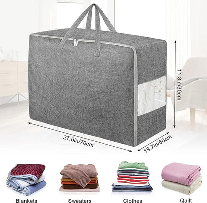 105L Extra Large Storage Bags, Folding Moving Comforter Blanket Storage Bags Closet Organizers and Storage Containers for Clothes with Strong Handles&Zippers Clear Window for Bedding Pillow Grey 8Pack