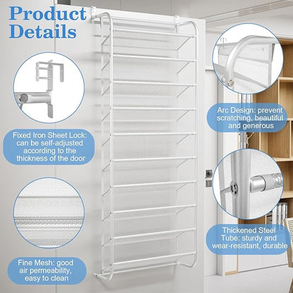 AQQHSAIN 10 Tier Over The Door Shoe Organizer Wall Shoe Shelf Shoe Holder Door Shoe Rack for Closet Pantry Hanging Shoes Clothes Toys Storage Shelves (White)