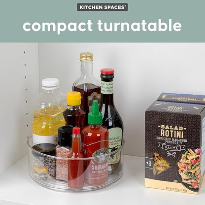Kitchen Spaces Compact Lazy Susan Organizer, Fridge or Cabinet Turntable Shelf Storage for Kitchen and Pantry Items, Great for Spices or Condiments, Clear and Sturdy with Full Spin, 9 x 9 x 3.4 inches