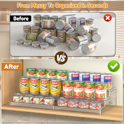 Yecuip Expandable Can Rack Organizer for Pantry, 3-Tier Adjustable Can Storage Holder, Holds Up to 24 Cans, Acrylic Canned Food Organizer for Cabinet, Countertop, Kitchen