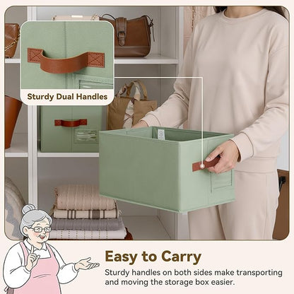 GRANNY SAYS Fabric Storage Bins, Closet Storage Bins for Shelves, Storage Basket with Handles, Collapsible Storage Boxes, Decorative Storage Box, Sage Green, Medium, 3-Pack