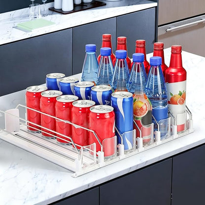 Upgraded Drink Organizer for Fridge，Soda Can Dispenser for Refrigerator，Automatic Self-Pushing Drink Pusher，Space-Saving Fridge Storage，Holds up to 30-35 Cans, 6 Row